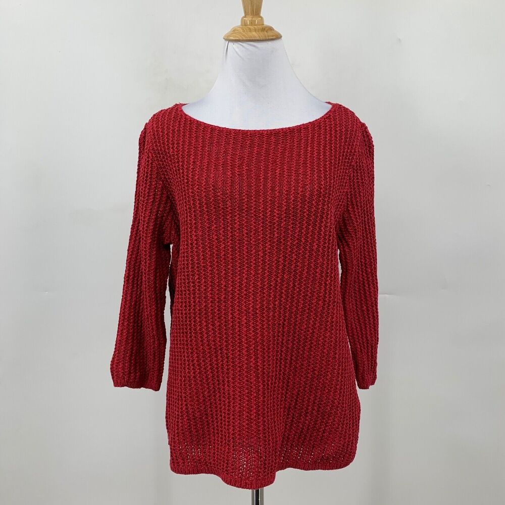 Lauren Ralph Lauren Sweater Womens S Small Red Linen Blend Boat Neck 3/4 Sleeves - Picture 2 of 10